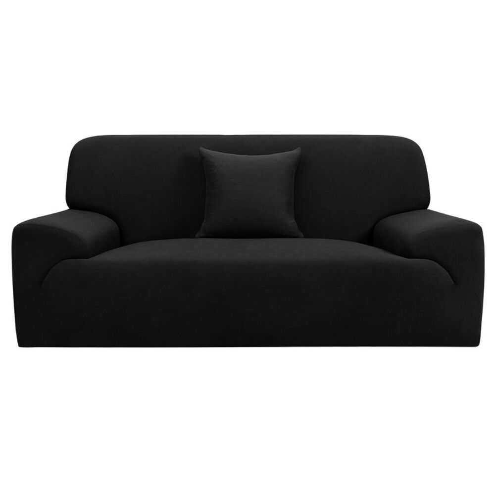 Stretch Sofa Cover Solid Couch Covers with One Pillowcase Black Medium